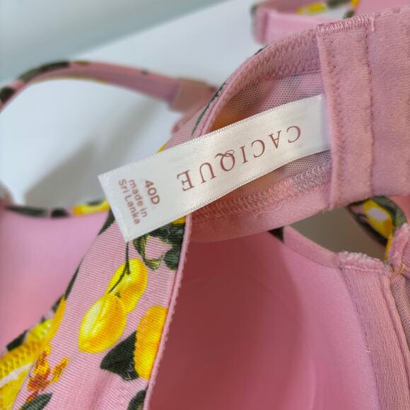 Cacique Cotton Boost Plunge Bra Size 40D Pink Leaves Lemon Breathable NWT - Picture 6 of 9